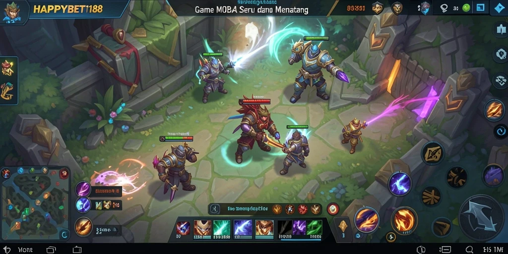 Tampilan gameplay seru di HAPPYBET188 dengan aksi MOBA yang menegangkan.