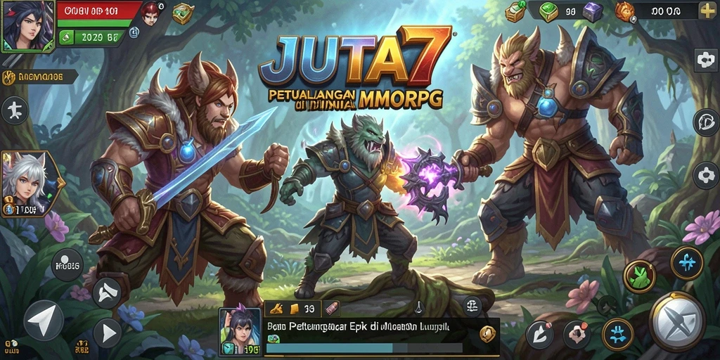 Screenshot gameplay JUTA7 yang menampilkan pertempuran epik antar karakter MMORPG.