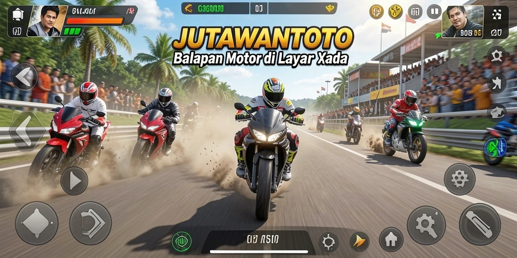 Gameplay JUTAWANTOTO menampilkan balapan motor yang seru dan penuh aksi.