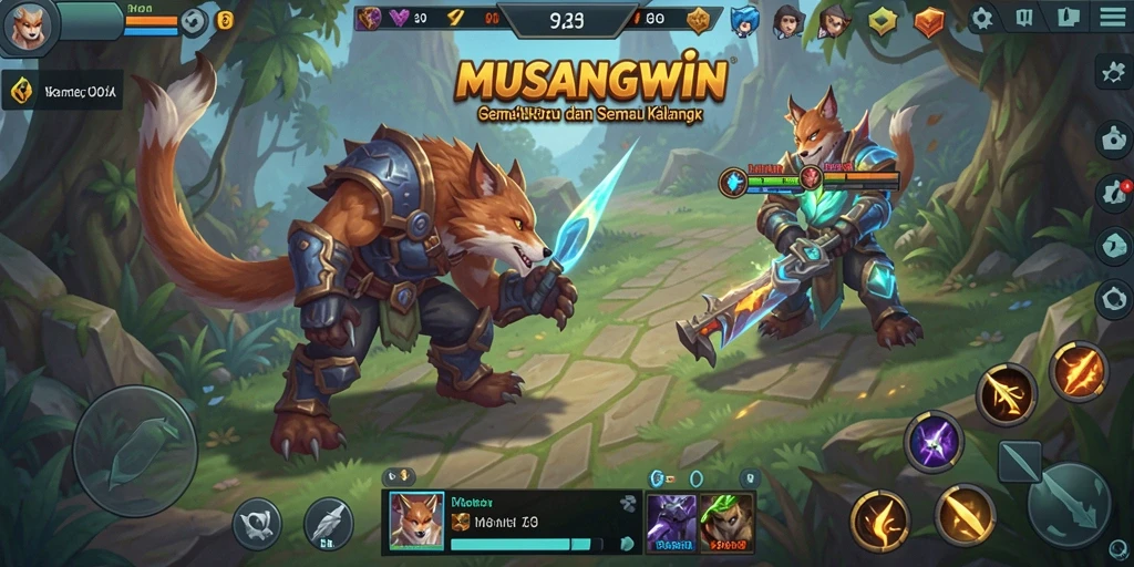 Tangkapan layar menunjukkan aksi intens dalam permainan <strong>MUSANGWIN</strong> di arena MOBA.