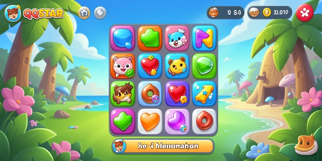 Gameplay seru QQSTAR dengan tantangan match-3 yang menghibur.