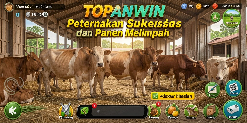 Screenshot gameplay TOPANWIN menampilkan peternakan yang hijau dan subur.